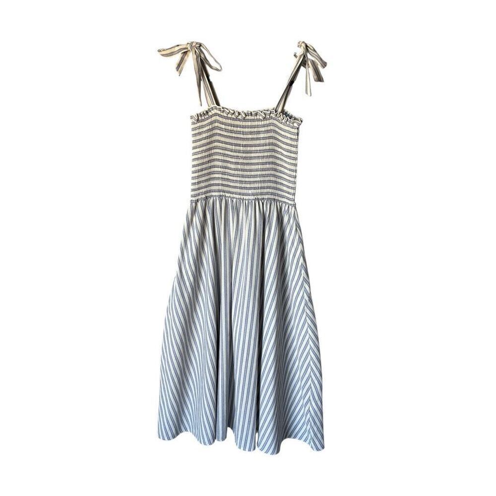 Orange Farm size M Blue and White Striped Midi Cotton Dress Cottagecore